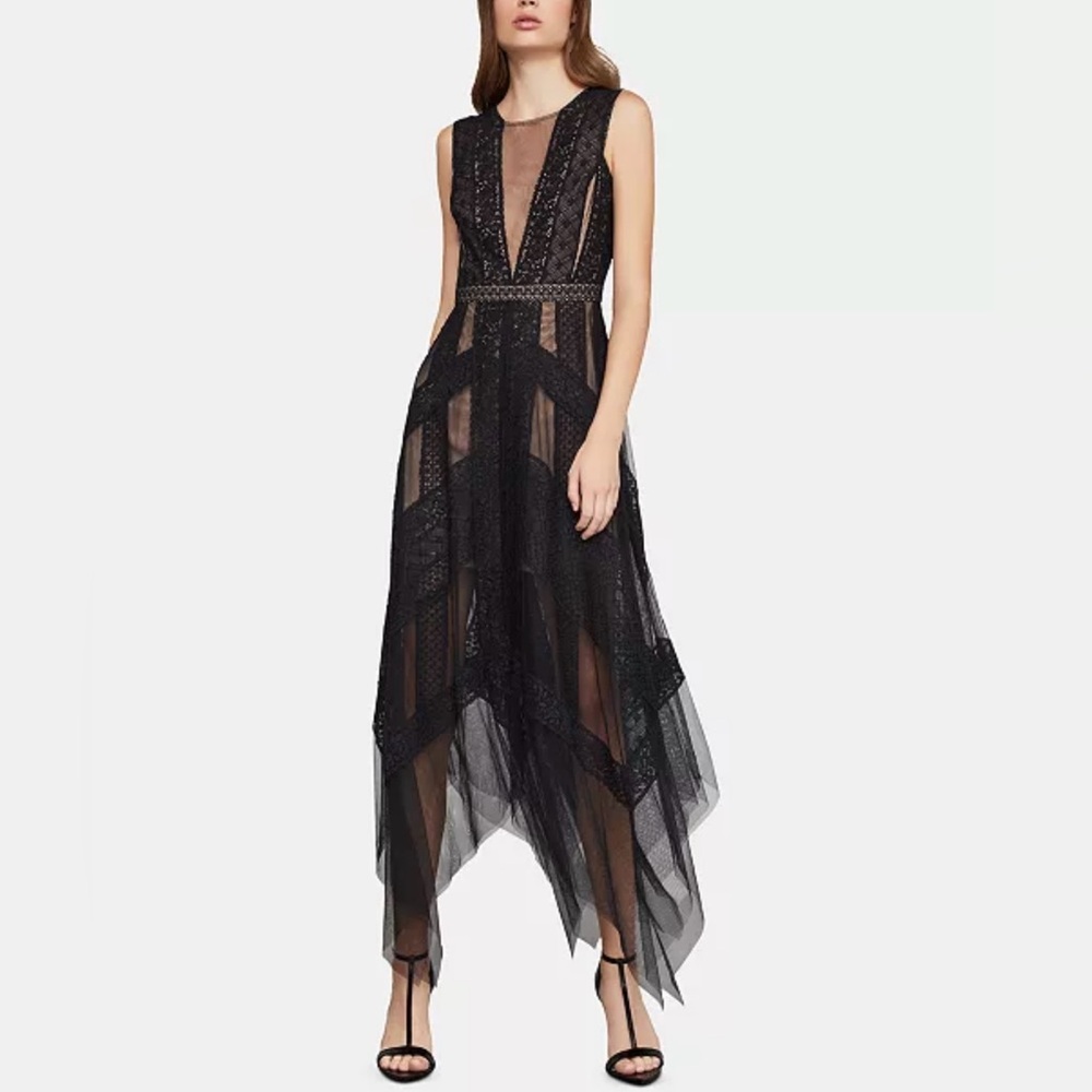 BCBGMAXAZRIA Andi Lace Trim Evening Dress